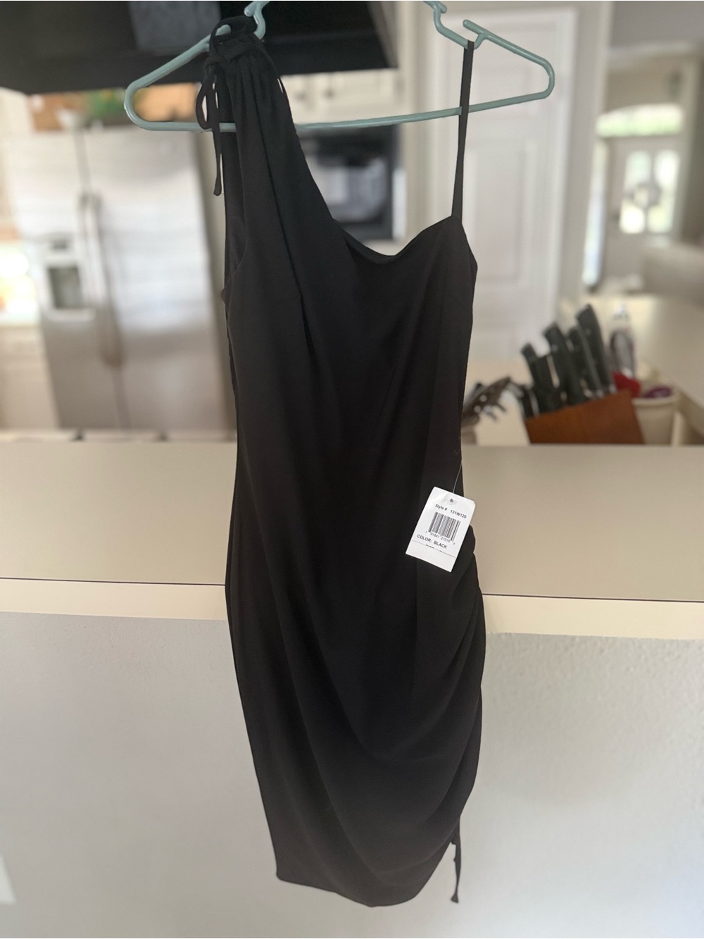 Black One-Shoulder Ruched Women’s Dress